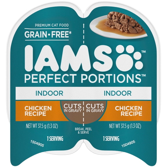 Iams Perfect Portions Cuts In Gravy Chicken Recipe Indoor Wet Cat Food, 2.6 Oz Twin-Pack Tray