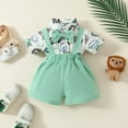 thumbnail image 4 of Fshinging 2 Piece Sets For Toddler Boy Girls Short Sleeve Cartoon Dinosaur Animal Prints Romper Suspenders Shorts Gentleman Boys Clothes, 4 of 7