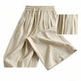 thumbnail image 5 of Aezemi Men Loose Cotton Linen Pants Baggy Wide Leg Ruched Harem Pants Elastic Waist Drawstring Palazzo Summer Beach Vacation Trousers with Pockets 4XL, 5 of 6