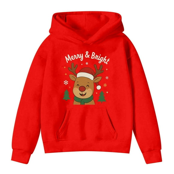 Big Kid Boys Clothes Size 12 Hooded Sweatshirt Baby Oversize Blanket Sweater Pullover Sweater for Toddler Girls Jacket for Toddler Boys Kids Pullover Hoodie Festive Print Sweatshirt Co Red 13-14 Years