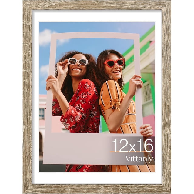 Vittanly 12x16 Picture Frame, Display Pictures 11x14 with Mat or 12x16 without Mat, Premium Material with Shatter Resistant Plexiglass, Poster Frame for Wall Display, Light Wood, 1 Pack