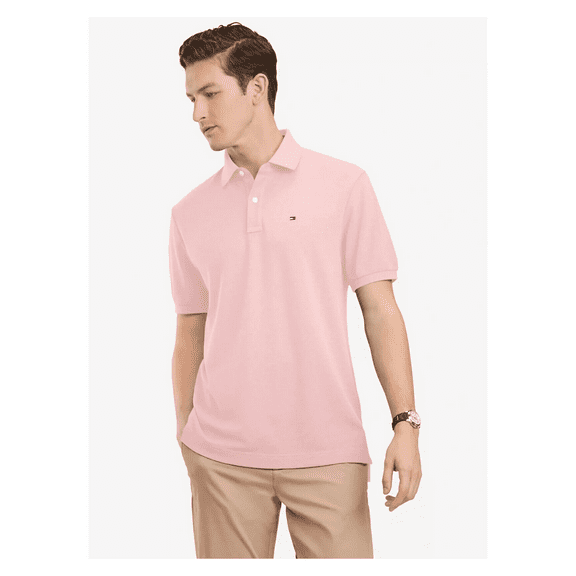 Tommy Hilfiger Men's Stretch Slim Fit Pique Cotton Polo Shirt, Pink, 2XL