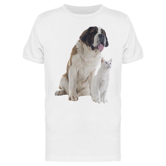 Sitting St. Bernard And Kitten Tee Men's -Image by Shutterstock