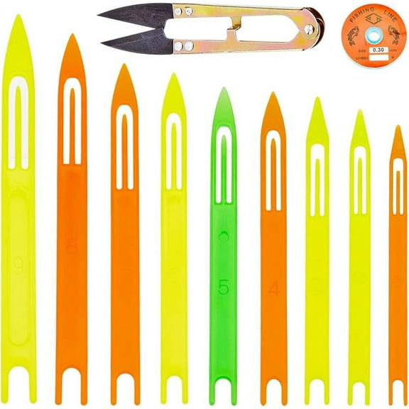 Fishing Netting Needle Repair Kits Including 9pcs Plastic Netting Needle Shuttles 1pc Steel 1 Roll Transparent Fishing Thread Nylon Wire Mending Fishing Net Tools