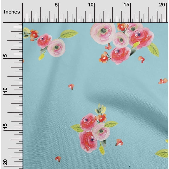 oneOone Organic Cotton Poplin Twill Fabric Leaves & Peach Floral Watercolor Printed Craft Fabric BTY 42 Inch Wide