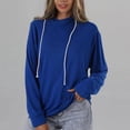 thumbnail image 2 of Womens Tops Solid Color V Neck Loose Drawstring Hooded Sweat Casual Trendy Soft Plus Size Breathable Going Out Shirts (XX-Large, Blue), 2 of 7