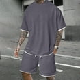 thumbnail image 2 of RUTAYY Men's Outfits Casual Solid Color Everyday Wear Tshirts Shorts with Pocket 2 Piece Stretch Summer Relaxed Holiday Clothing Sets, 2 of 5