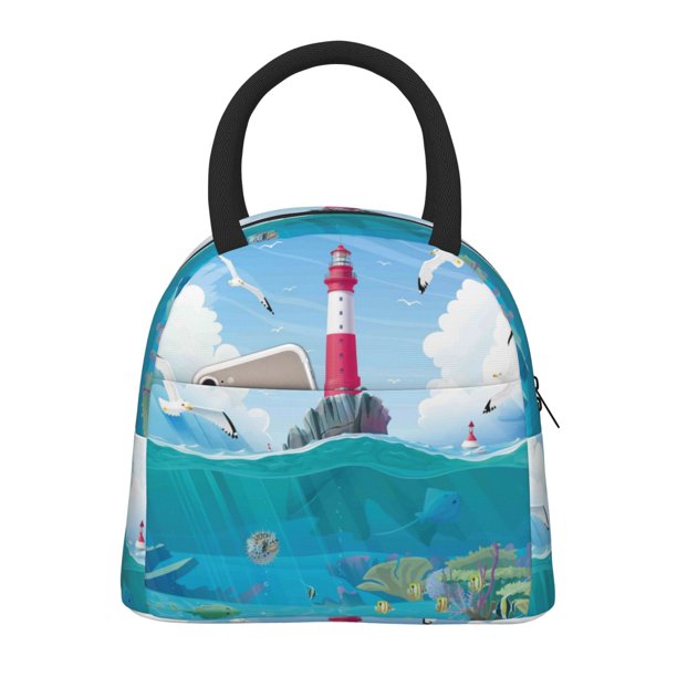 Balery Lighthouse Sea Port Bolsa de Almuerzo para Mujeres, Caja de Almuerzo, Bolsa de Almuerzo Pequeña Impermeable, Tote de Almuerzo Reutilizable con Gran Capacidad