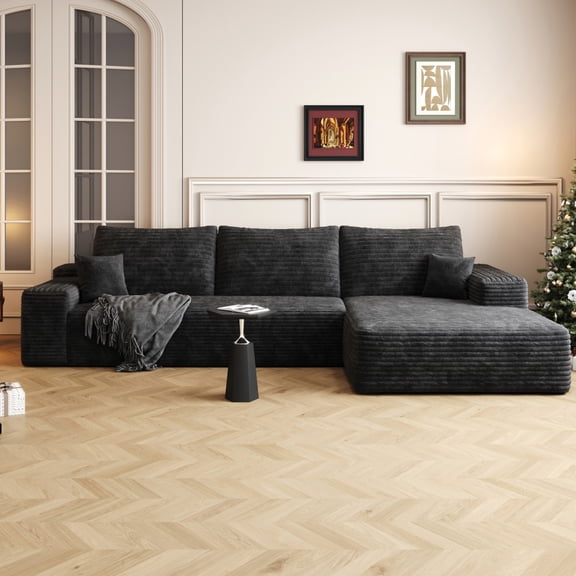 107" L-Shape Chaise Cloud Sectional Sofa - Modern Modular Upholstered Couch with Deep Seat, No Assembly Required for Living Room & Bedroom,Black