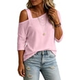 thumbnail image 6 of Warop Women's 3/4 Sleeve Tunic Top Casual Asymmetric Cold Shoulder Blouse Stylish Solid Shirts, 6 of 6