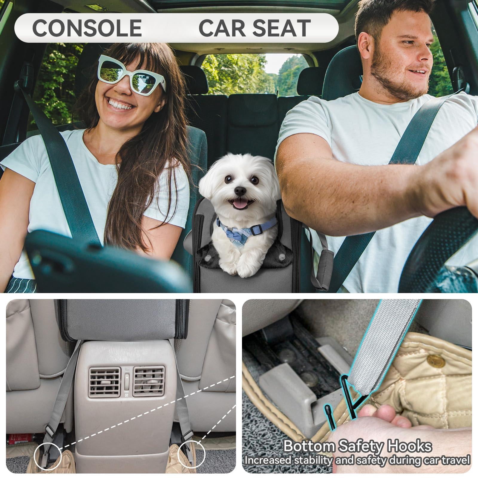 Multipurpose Center Console Dog Car Seat  Airline Approved Carrier With Safety Tether And Pockets Portable Cat Seats For Small Dogs Cats Up To 9 Lbs (deep Grey)