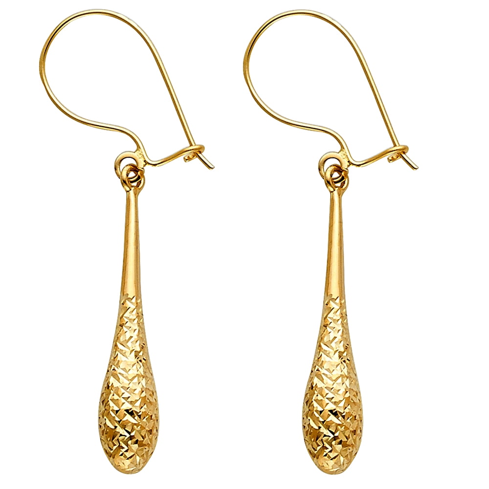 14K Gold Diamond Cut Hollow Teardrop Hanging Shepherds Hook Earrings Details about   Ioka 