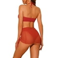 thumbnail image 3 of INSPIRE CHIC Women's Halter Ring Textured Bikini Sets, 3 Piece Solid Color Cover Up Mesh Skirt, 3 of 4