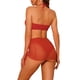 thumbnail image 3 of Bikinis de mujer con anillo vinculado, conjuntos de 3 piezas con falda de malla con cordón, rojo grande, 3 of 5