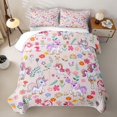 thumbnail image 2 of Manfei Colorful Cartoon Unicorn Quilt Full,Floral Print Full Bedspread Sets,Light Pink,3pcs, 2 of 7