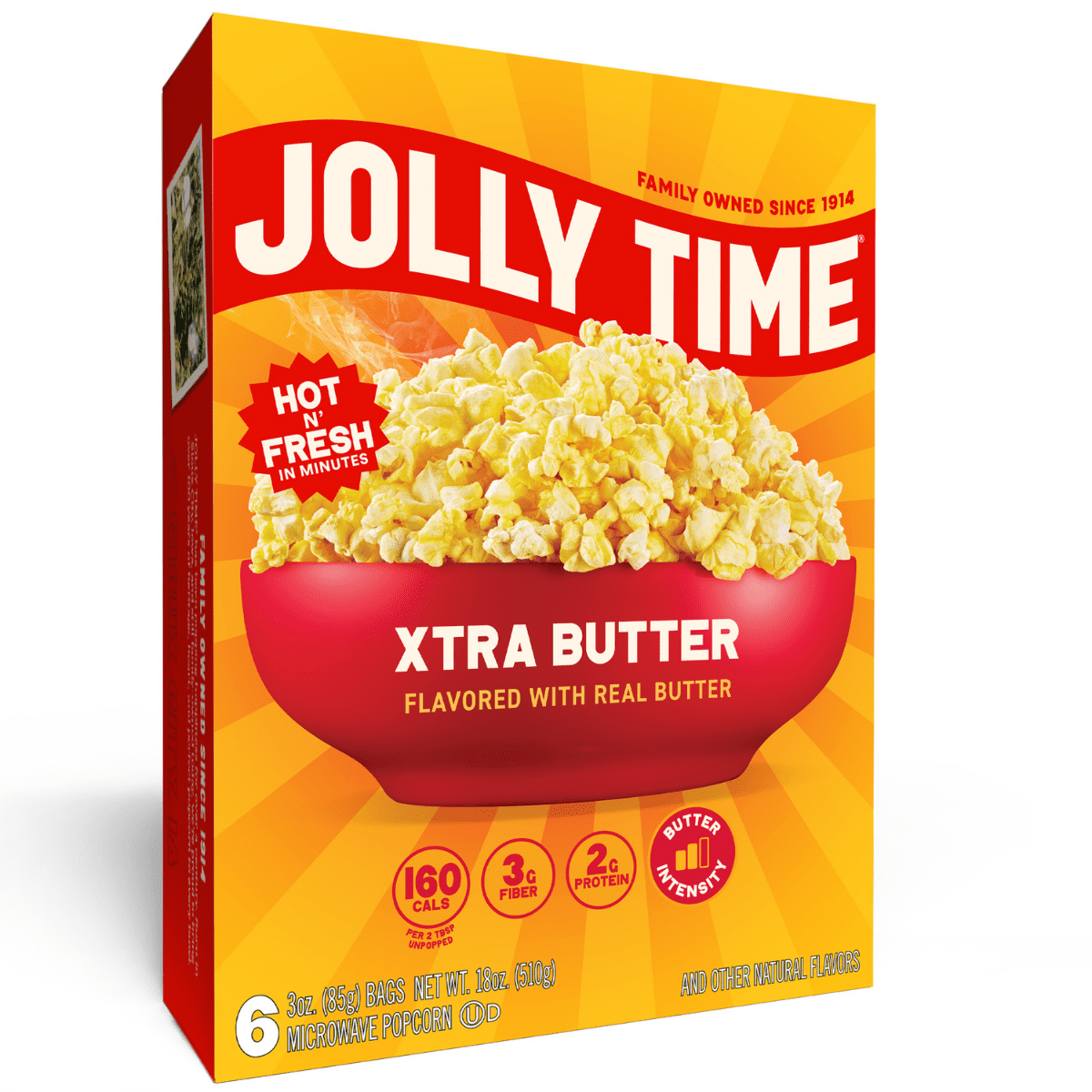 (4 pack) Jolly Time Xtra Butter Microwave Popcorn 3 oz, 6 Ct. Made with Real Butter Gluten-free.