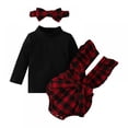 thumbnail image 3 of SYNPOS Infant Baby Girls Romper Set T-shirt Tops Ruffle Sleeve Plaid Romper with Bowknot Hairband Outfit 0-18 Months, 3 of 10