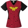 DC Comics Women's Fashion Collection Cotton Print V-Neck Scrub Top