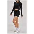 thumbnail image 3 of PISONIC Womens Workout Sets Color Block Long Sleeve Jacket with Tank Top and High Waisted Shorts Gym Athletic Sets, 3 of 7