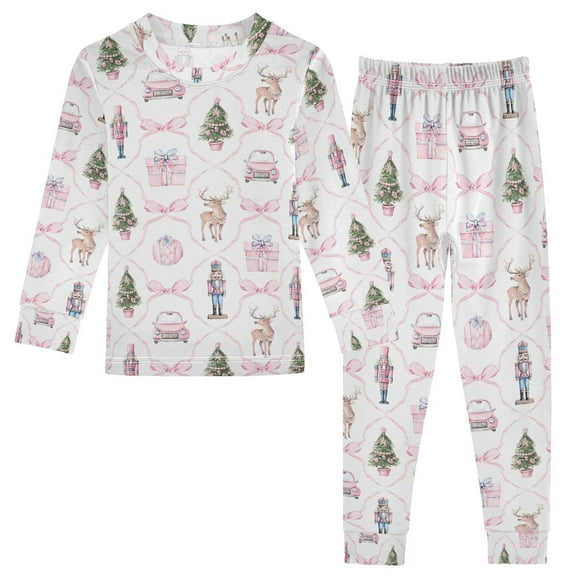 joogoo Christmas Nutcracker Bows Reindeer 2 Piece Long Sleeve Tee and Pants Cotton Pajama Set 5Y