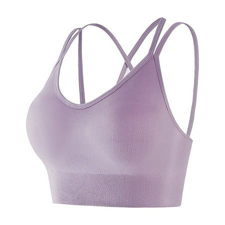 Annhoo Womens Strappy Sports Bra Cross Back Yoga Backless Full Coverage Cami Bralettes Seamless Workout Underwear