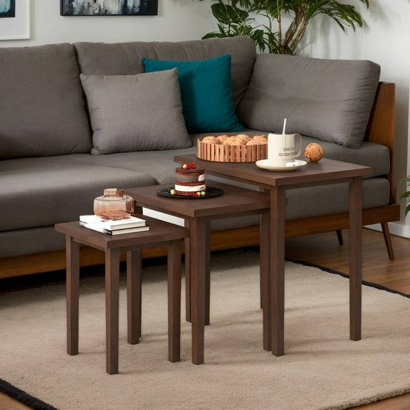 Kadyn Coffee Table,Desktop Table,Side Table,End Tables,Nightstand,3-Piece Farmhouse Rectangle Side Table Set for Living Room-Walnut