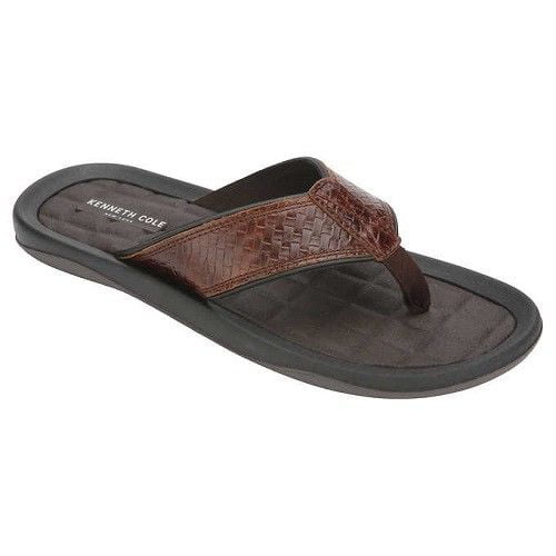 NEW Kenneth Cole New York Men's Leather Flip Flop Brown 12 M 