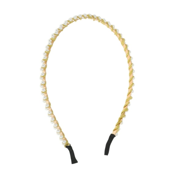 Unique Bargains 1 Pc Cute Pearl Chain Headbands for Women Gold Tone