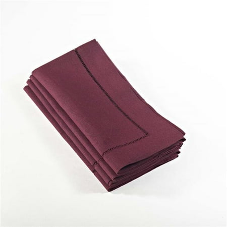 

SARO 20 in. 24 by 7 Everyday Square Hemstitched Dinner Napkin - Wine Set of 4