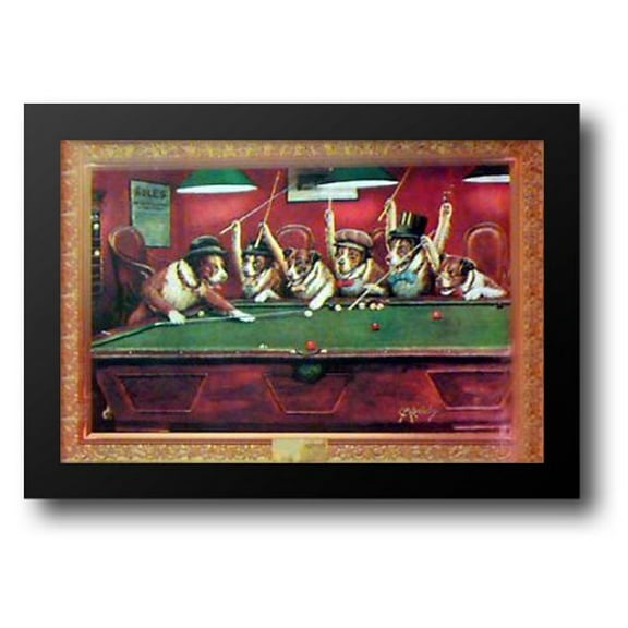 FrameToWall - DOGS PLAYING POOL 40x28 Framed Art Print