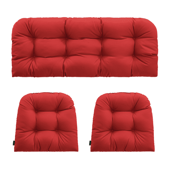 YOOZEKU Outdoor Tufted Wicker Chair Cushions of 3 Pieces, 1 Loveseat and 2 U-Shape All Weather Waterproof Patio Seat Cushions for Wicker Furniture,Bench, Red