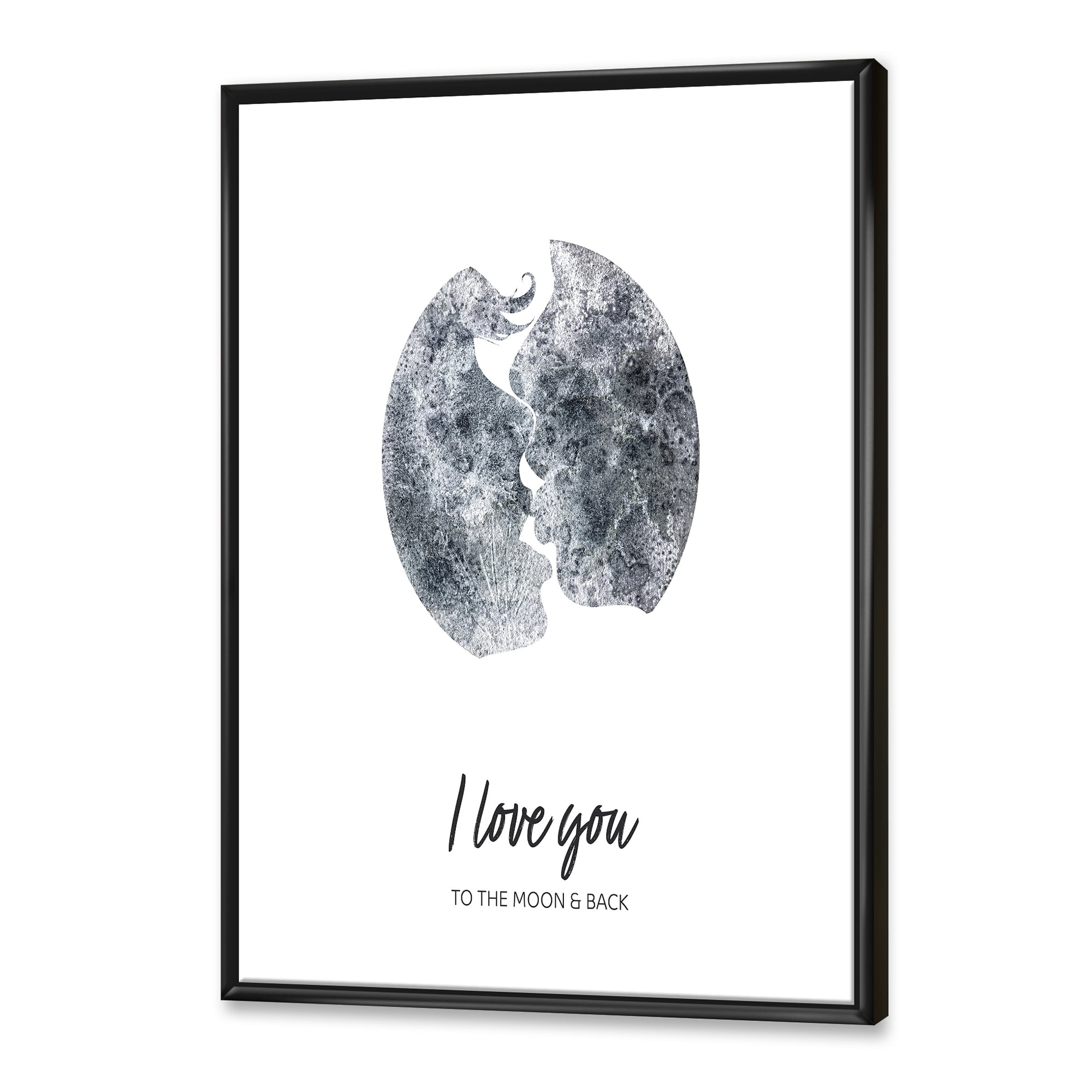 Designart 'Kiss of Two Lovers In Romantic Moon Shape' Modern Framed Canvas Wall Art Print