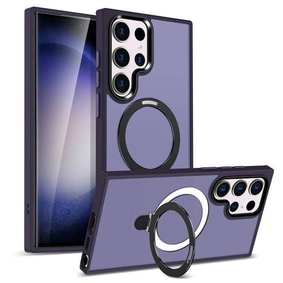 For Samsung Galaxy S25 Plus Case, Compatible with Magsafe 360 Rotating Kickstand Shockproof Bumper Matte Design Back Cover Case for Samsung Galaxy S25 , Darkpurple