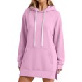 thumbnail image 4 of Long Women's Fashion Hoodie with Pockets | Comfy Fleece Sweatshirt, High-Low Hem Pullover, Casual Loose Fit，Work & Travel & Everyday Wear Outfits，Fall Winter Clothes, Pink, M, 4 of 6