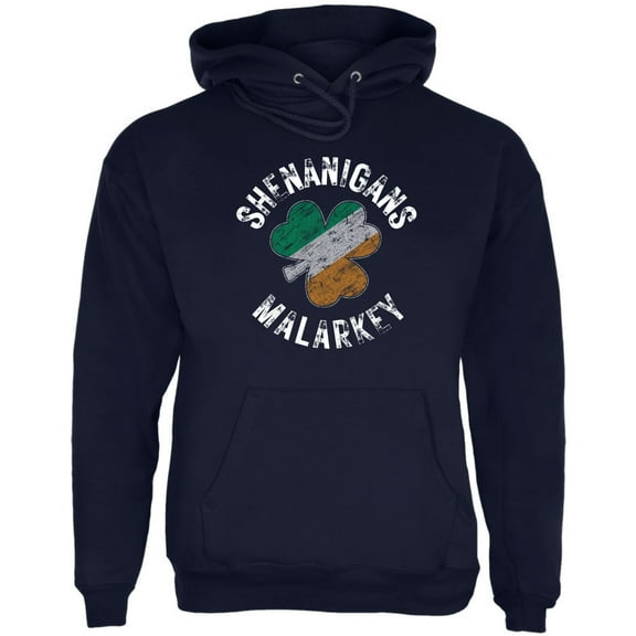St Patricks Day Shenanigans Malarkey Distressed Irish Flag Clover Mens Pullover Hoodie