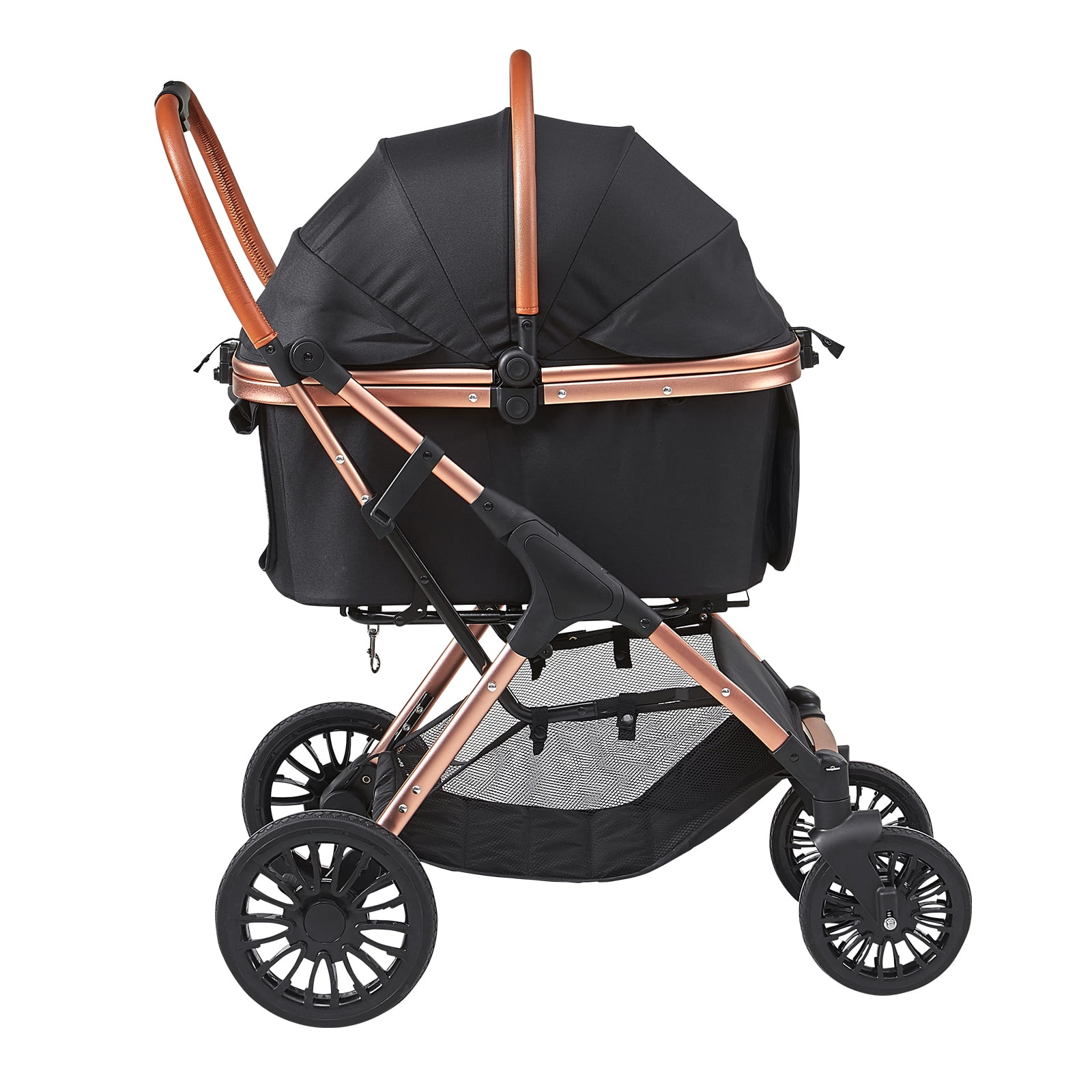 KFFKFF 3-in-1 Pet Stroller, 4 Wheels Foldable Premium Multifunction Dog Stroller with Storage Basket, 66 lbs Weight Capacity, Black