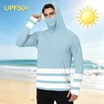 thumbnail image 4 of LTTVQM Unisex Adult Lightweight Full Sun Protection Hooded Long Sleeve Pullover Clean Dual Color Band Stripe Print Attached Face Mask Trekking Boating Top Light Blue XL, 4 of 6
