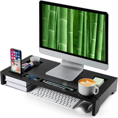 23" Bamboo Monitor Stand Riser with Storage Organizer for Accessories and Desk Laptop Riser or PC Computer Stand