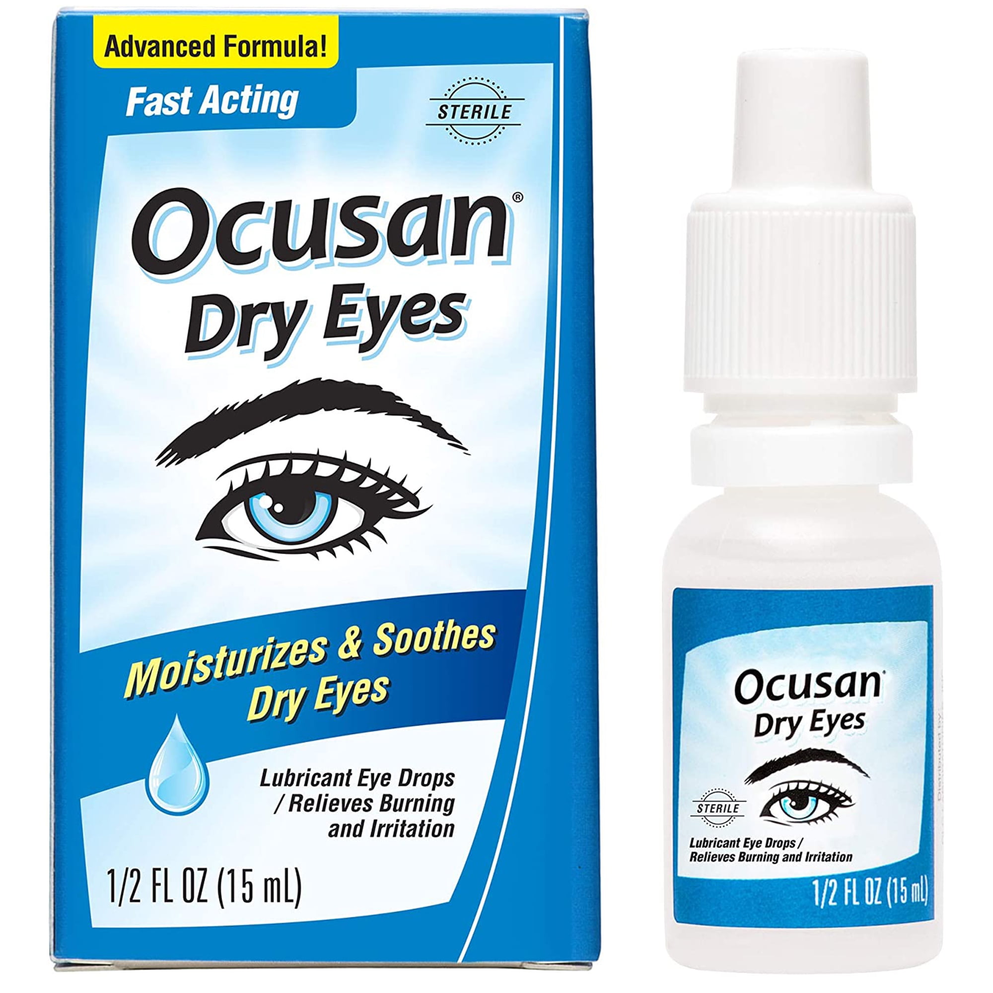 Ocusan Lubricating Eye Drops for Dry Eyes Soothing Lubricant Drops with 2 Moisturizers 0.5 Fl Oz