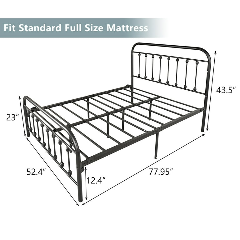 uhomepro Vintage Sturdy Full Size Metal Bed Frame with Headboard and Footboard Basic Full Bed Frame for Kids Boys Girls No Box Spring Needed Black
