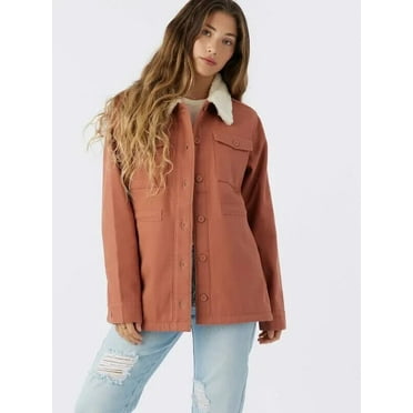 NEW Hang Ten Women's Utility Fleece lined Jacket Plush Collar Rose Size S