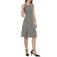 thumbnail image 2 of INSPIRE CHIC Women's Tweed Round Neck Knee Length Sleeveless Work A-Line Dress M Khaki Beige, 2 of 4