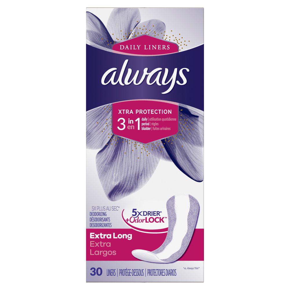 Always Xtra Protection 3in1 Extra Long Daily Liners, 30 ct Walmart