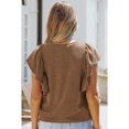 thumbnail image 4 of Tops de verano para mujer, cuello redondo, estilo volante acanalado, Color puro, camisa informal holgada para mujer, para fiesta, compras, oficina, marrón, XL, 4 of 6