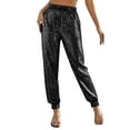 thumbnail image 5 of AINIYS Women's Sequin Jogger Pants Elastic Waist Sparkly Glam Trousers for Party Nightclub Festival Fashion Events Black L, 5 of 8