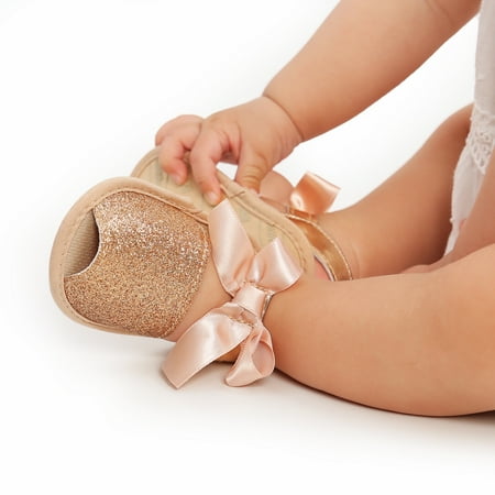 Esho Summer Baby Girl Sequins Bow Sandals Infant Casual Sparkly Flats Crib Shoes 0-18M