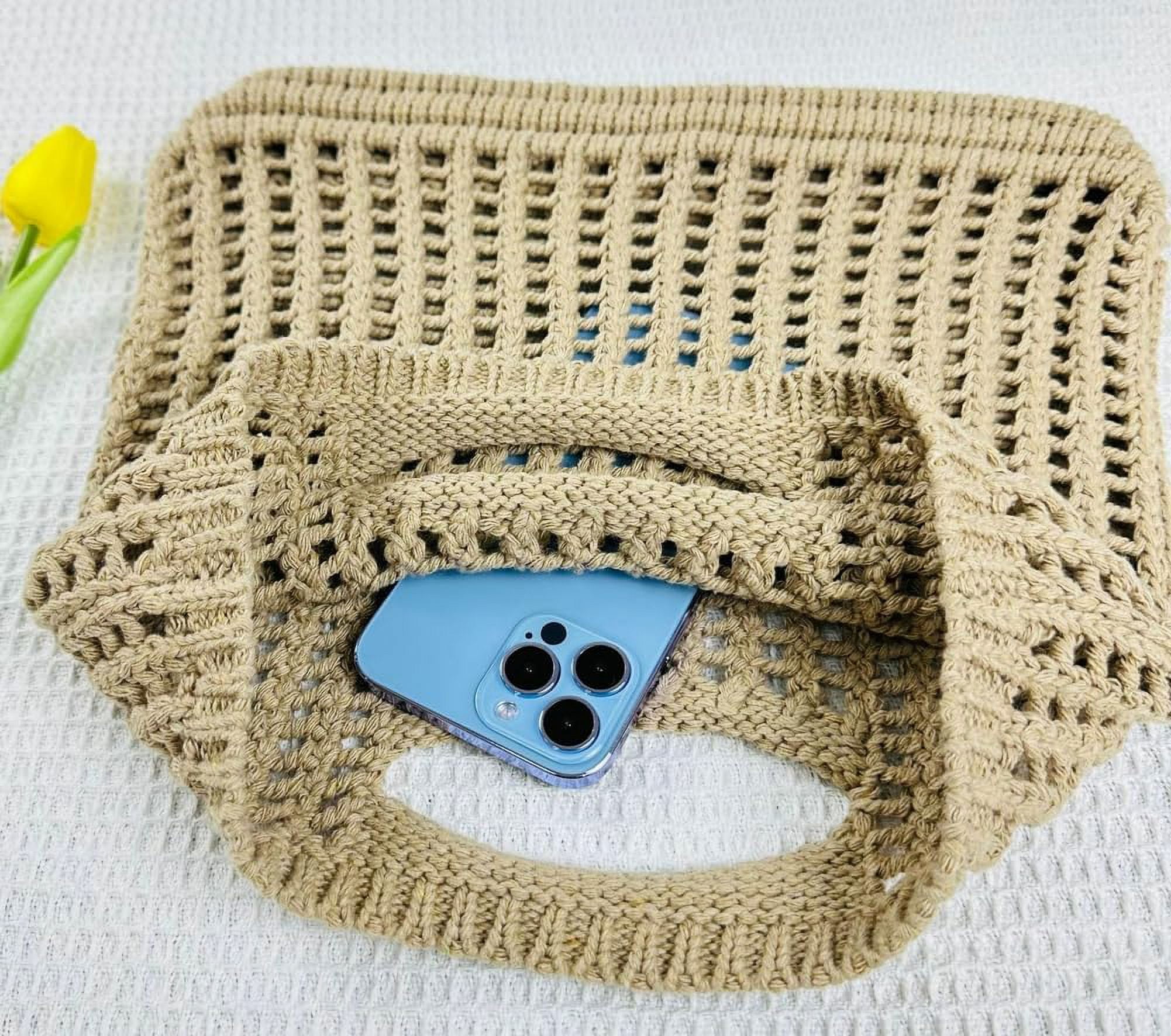 Kukuzhu Women's Handwoven Aesthetic Tote Bag Crochet Handbag Cute Knitted Mesh Beach Bag for Summer Vocation Shopping