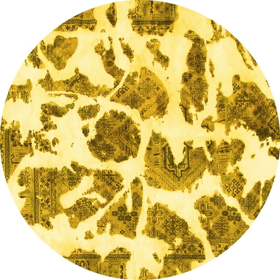 Ahgly Company Indoor Round Abstract Yellow Modern Area Rugs, 3' Round