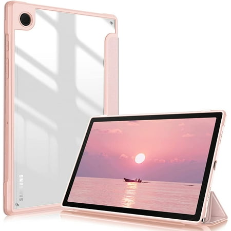Fintie Shockproof Case for Samsung Galaxy Tab A8 10.5 inch 2022 Tablet Model SM-X200/X205/X207, Slim Cover Clear Transparent Back Shell with Auto Wake/Sleep, Rose Gold