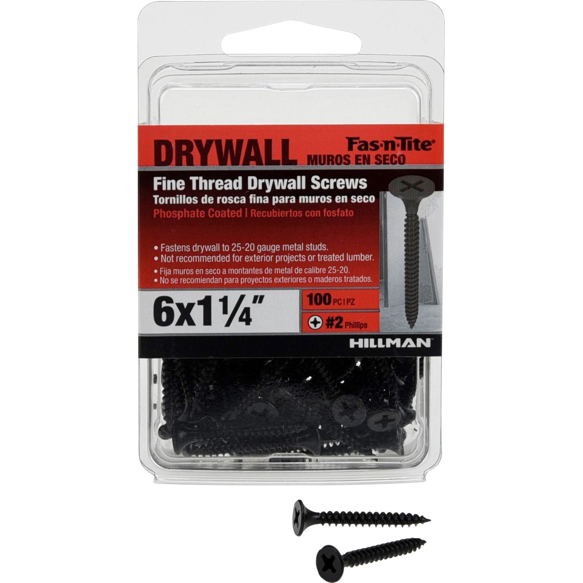 Fas-n-Tite Fine Thread Drywall Screws, #6 x 1-1/4" Interior Screws, Phillips, 100 pack